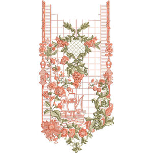 Floral Vine Neckline Embroidery Design with Ornamental Motifs and Decorative Border