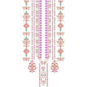 Traditional Geometric and Ornamental Neckline Embroidery Design with Decorative Vertical Motifs
