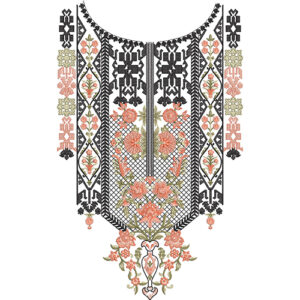 Traditional Geometric and Floral Neckline Embroidery Design with Ethnic Motifs