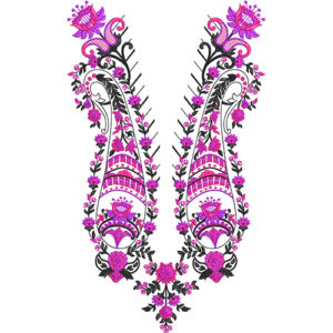 Paisley Floral Neckline Embroidery Design with Decorative Vine and Ornamental Motifs