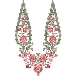 Traditional Floral V-Neckline Embroidery Design with Elegant Botanical Motifs
