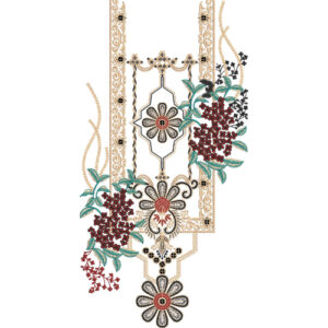 Elegant Floral Vine Neckline Embroidery Design with Ornamental Geometric Panel