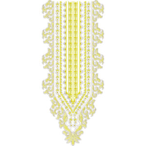 Elegant Ornamental Vine U-Shape Neckline Embroidery Design with Decorative Linear Panel