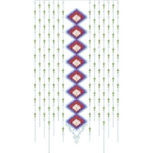 Traditional Geometric Diamond Neckline Embroidery Design with Vertical Decorative Stripes