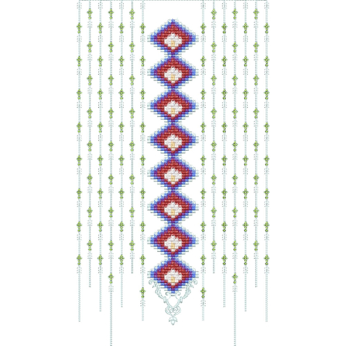 Traditional Geometric Diamond Neckline Embroidery Design with Vertical Decorative Stripes