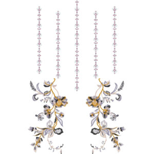Elegant Floral Spray Neckline Embroidery Design with Decorative Hanging Motifs