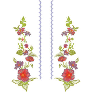 Elegant Floral Vine Neckline Embroidery Design with Decorative Vertical Borders