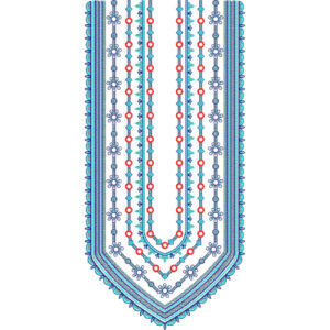 Geometric U-Shape Neckline Embroidery Design with Vertical Decorative Motifs