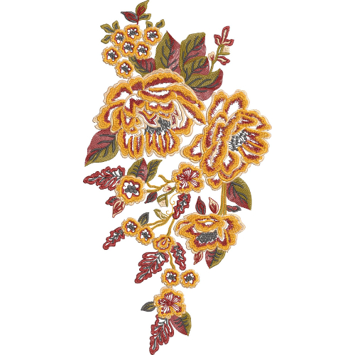Elegant Floral Bouquet Neckline Embroidery Design with Decorative Botanical Motifs
