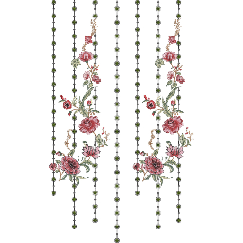 Elegant Floral Vine Neckline Embroidery Design with Decorative Hanging Bead Strands