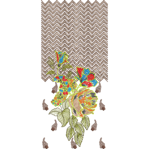 Elegant Chevron Panel Neckline Embroidery Design with Colorful Floral Bouquet