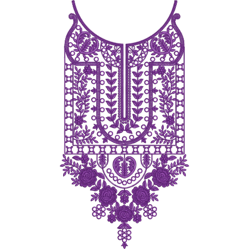 Ornamental Floral U-Neckline Embroidery Design with Traditional Motifs