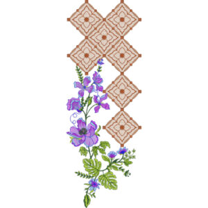 Elegant Floral Vine Neckline Embroidery Design with Decorative Geometric Diamond Motifs