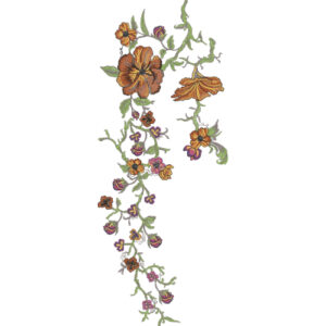Elegant Cascading Floral Vine Neckline Embroidery Design with Delicate Botanical Motifs