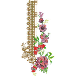 Elegant Floral Vine Neckline Embroidery Design with Ornamental Geometric Border