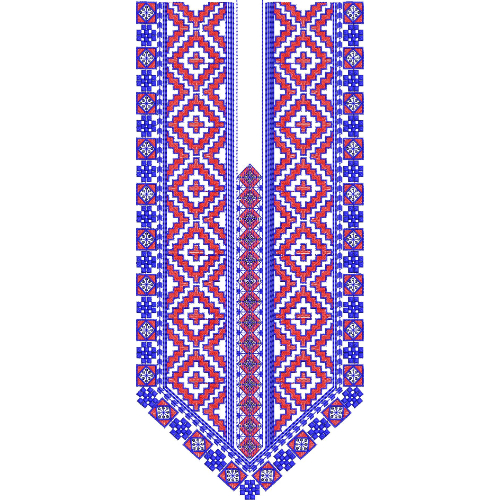 Traditional Geometric Ethnic Neckline Embroidery Design with Diamond Pattern Borders