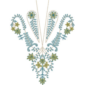 Elegant Floral V-Neckline Embroidery Design with Delicate Leaf Vines