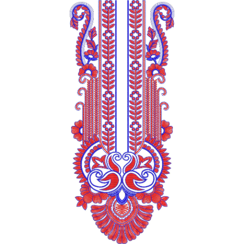 Traditional Ornamental Paisley Neckline Embroidery Design with Decorative Floral Panel