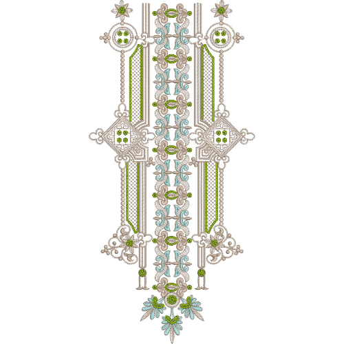 Elegant Ornamental Panel Neckline Embroidery Design with Floral and Geometric Motifs