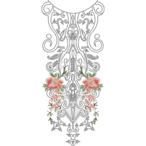 Elegant Floral Scroll Neckline Embroidery Design with Ornamental Vintage Motifs