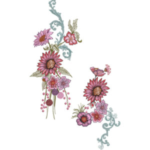 Elegant Floral Vine Neckline Embroidery Design with Decorative Botanical Motifs