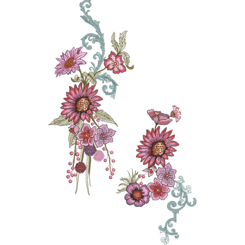 Elegant Floral Vine Neckline Embroidery Design with Decorative Botanical Motifs
