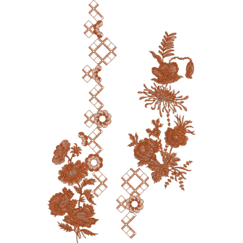 Elegant Floral Vine Neckline Embroidery Design with Geometric Diamond Motifs