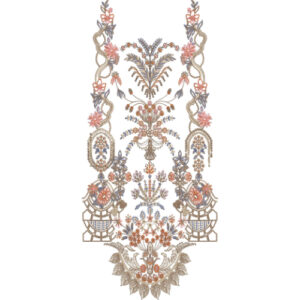 Traditional Ornamental Floral Neckline Embroidery Design with Symmetrical Motifs