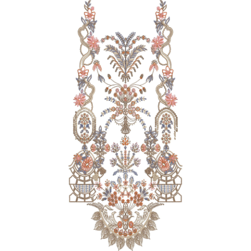 Traditional Ornamental Floral Neckline Embroidery Design with Symmetrical Motifs