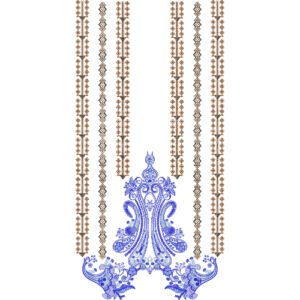 Elegant Ornamental Pendant Neckline Embroidery Design with Decorative Hanging Bead Strands