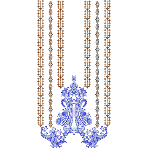 Elegant Ornamental Pendant Neckline Embroidery Design with Decorative Hanging Bead Strands