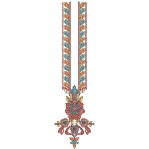 Elegant Paisley Panel Neckline Embroidery Design with Ornamental Floral Pendant