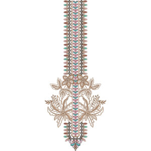 Elegant Floral Panel Neckline Embroidery Design with Decorative Chevron Border