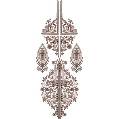 Elegant Ornamental Paisley Panel Neckline Embroidery Design with Vintage Scrollwork
