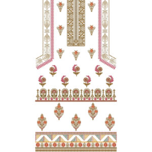 Elegant Multi-Motif Neckline Embroidery Design with Ornamental Borders and Floral Elements