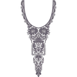 Elegant Ornamental U-Shape Neckline Embroidery Design with Vintage Scrollwork Motifs