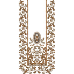 Elegant Floral Vine U-Shape Neckline Embroidery Design with Ornamental Paisley Medallion