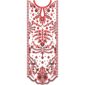 Traditional Red Ornamental Neckline Embroidery Design with Floral Motifs