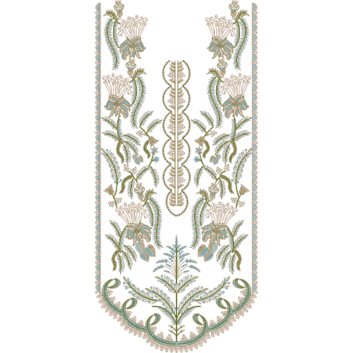 Elegant Botanical U-Neckline Embroidery Design with Floral Vine Motifs
