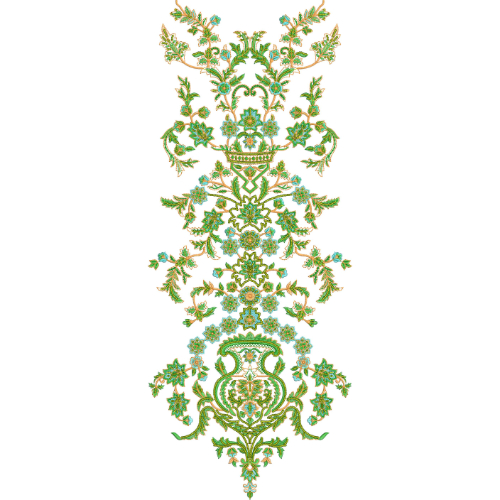 Elegant Green Ornamental Neckline Embroidery Design with Floral Vine Motifs
