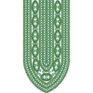 Intricate Green Geometric U-Neckline Embroidery Design with Decorative Motifs