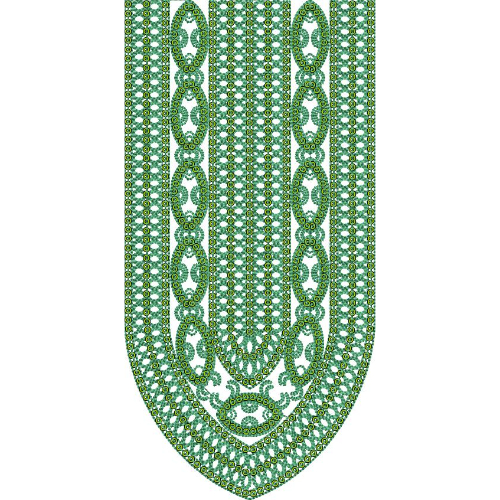 Intricate Green Geometric U-Neckline Embroidery Design with Decorative Motifs