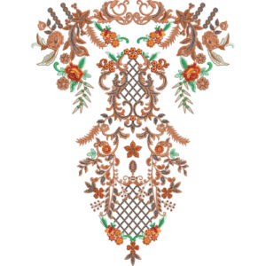 Elegant Floral Ornamental Neckline Embroidery Design with Decorative Vine Motifs