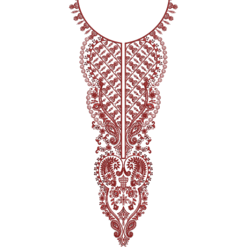 Elegant Red Ornamental Neckline Embroidery Design with Floral Vine Motifs