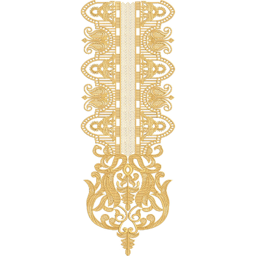 Elegant Gold Ornamental Neckline Embroidery Design with Scrollwork Motifs