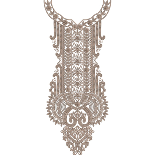 Elegant Ornamental Neckline Embroidery Design with Floral and Scroll Motifs