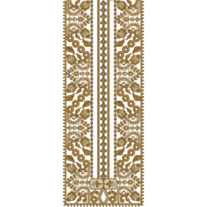 Elegant Gold Floral Panel Neckline Embroidery Design with Ornamental Border