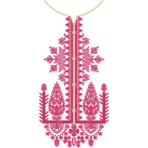 Traditional Pink Geometric Neckline Embroidery Design with Ethnic Floral Motifs