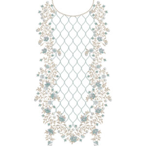 Elegant Floral U-Neckline Embroidery Design with Decorative Lattice Pattern