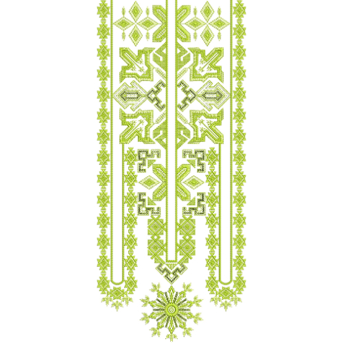 Traditional Green Geometric Neckline Embroidery Design with Decorative Border Motifs